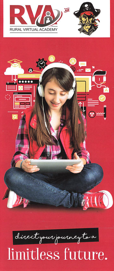 Smiling girl learning with iPad and headphones